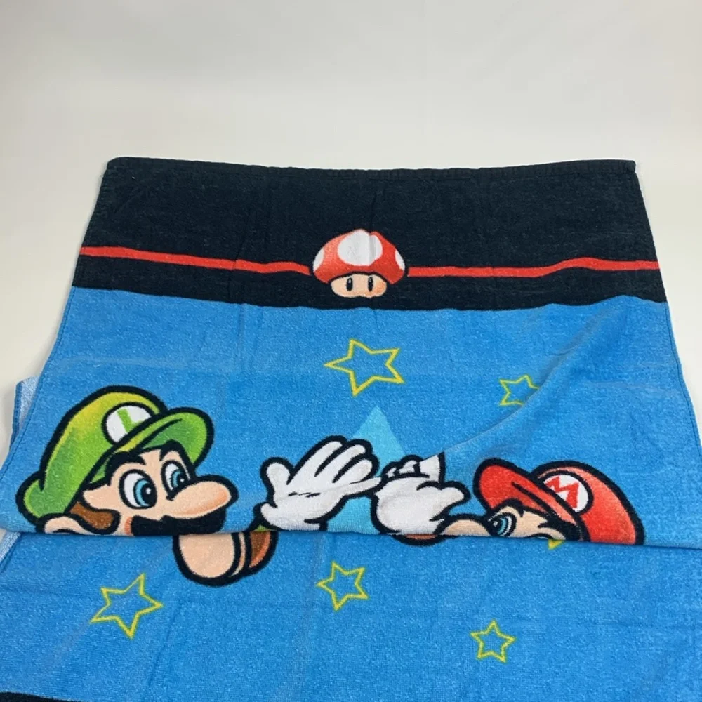 Nintendo Super Mario Bros colorful Blue Beach Towel Video game towel 27x52”